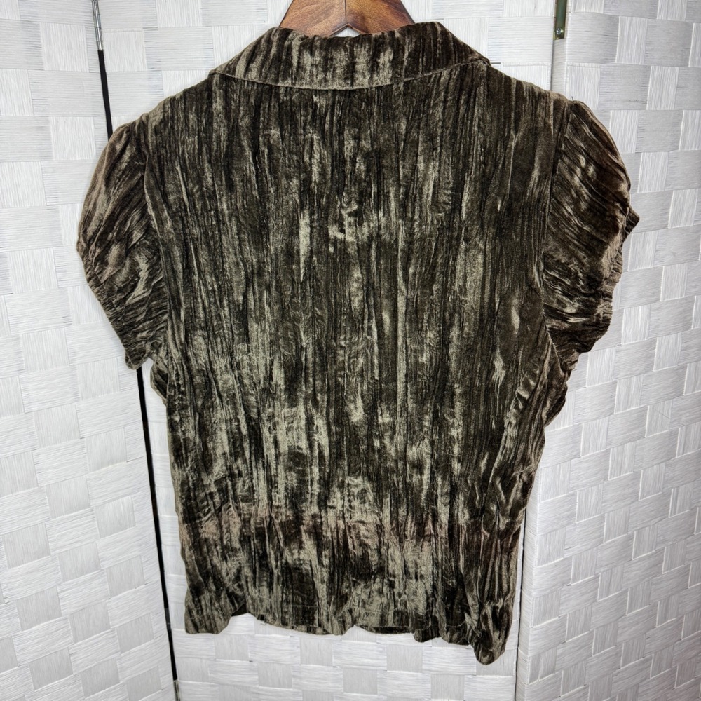 Fang Olive Green Crushed Velvet Short Sleeve Blazer Jacket Large Y2K Whimsigoth - Picture 3 of 5